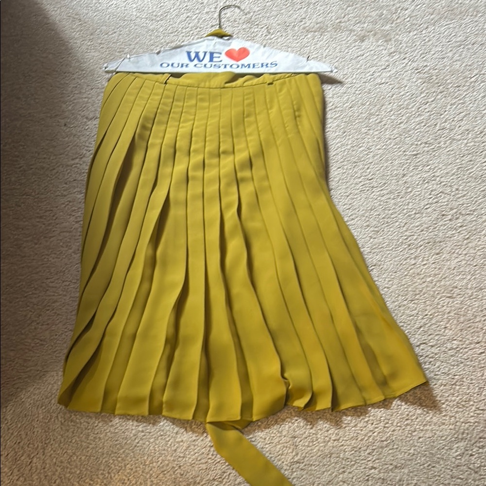 LOFT Yellow Midi A-Line Skirt with Pleats